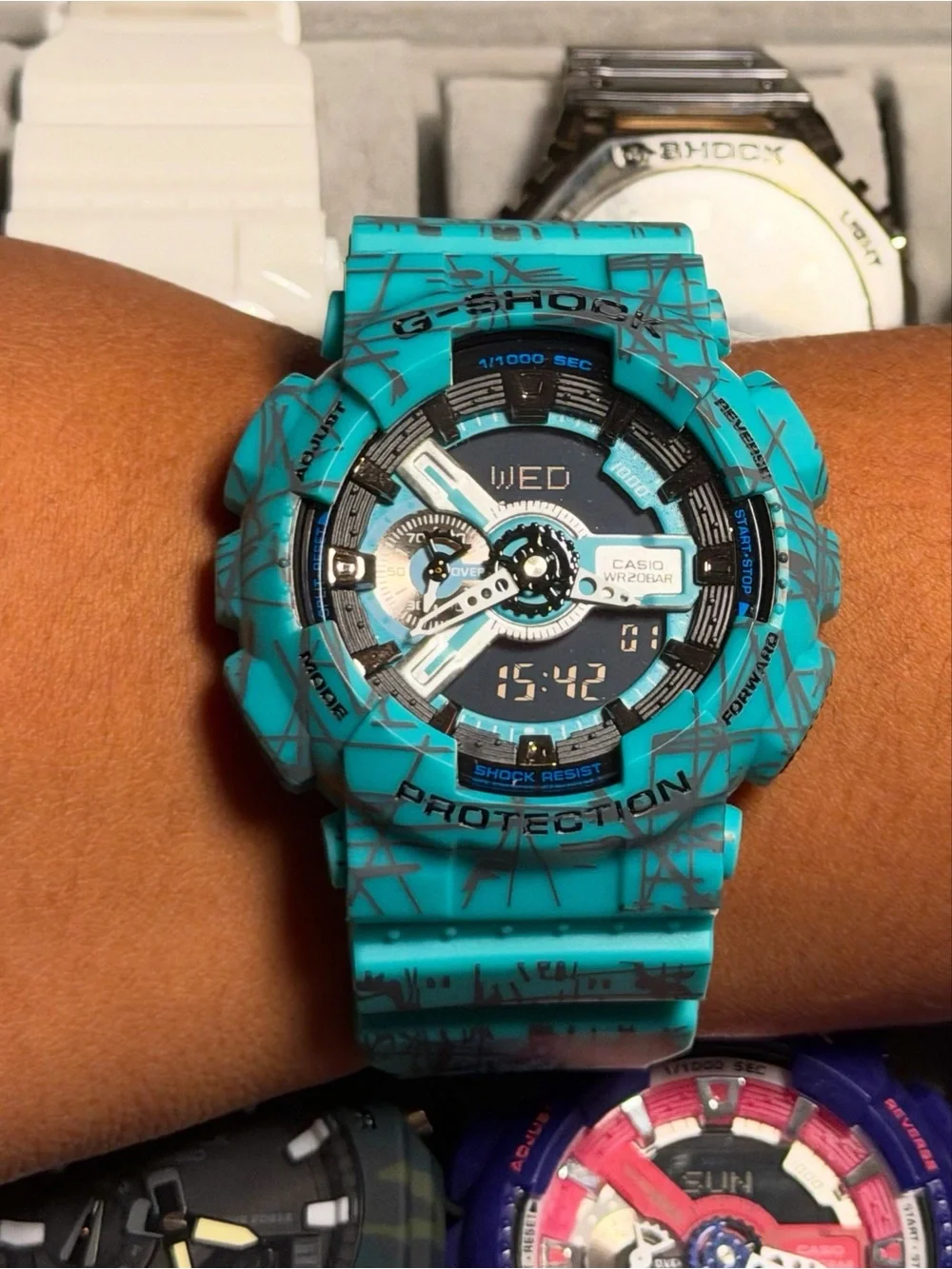 Casio G-Shock Turquoise and Gray Graphic Analog-Digital Watch